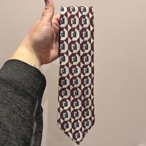 Designer Burgundy and Cream Geometric Tie